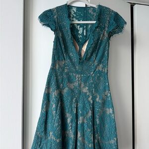 The Jetset Diaries Teal Lace Midi Dress